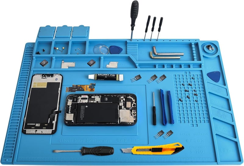 Smlirop Heat Resistant 932°F Soldering Mat, Large Anti-static Mat, Electronic Repair Desk Mat, Silicone Work Mat, Mat for Mobile Phones, Computers and other Electronic Equipment Repair 17.7'' *11.8 '' - Image 1